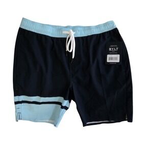 BYLT Coastal Boardshort Mens Size M Navy Blue NEW Swim Trunks Drawstring Stripe